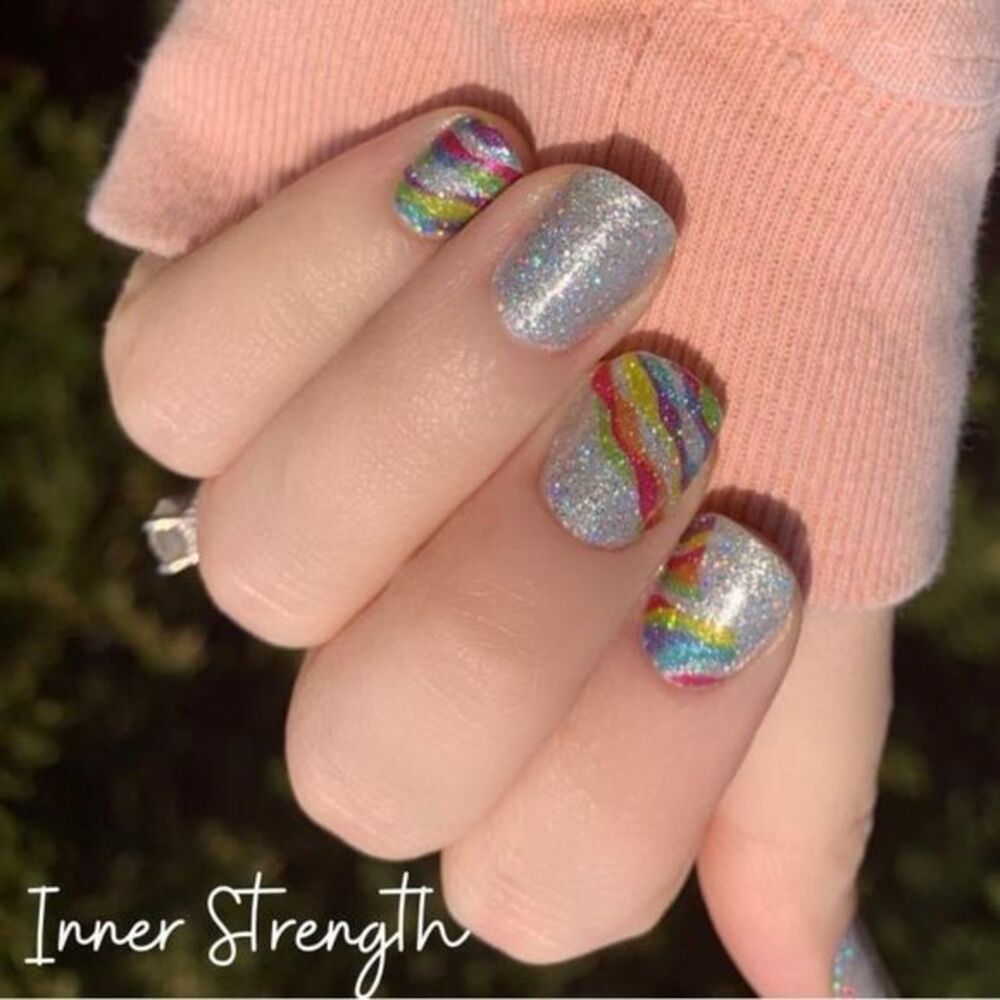 Color Street | Inner Strength, silver glitter with wavy rainbow designs